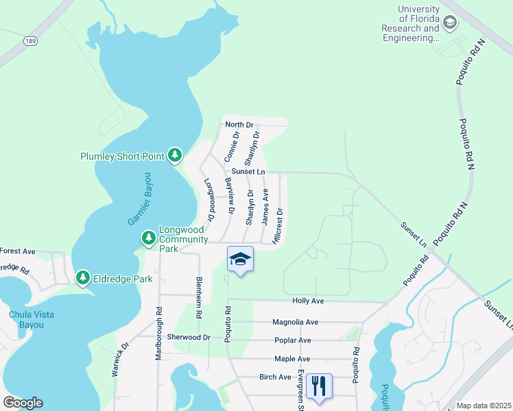 map of restaurants, bars, coffee shops, grocery stores, and more near 28 Sharilyn Drive in Shalimar