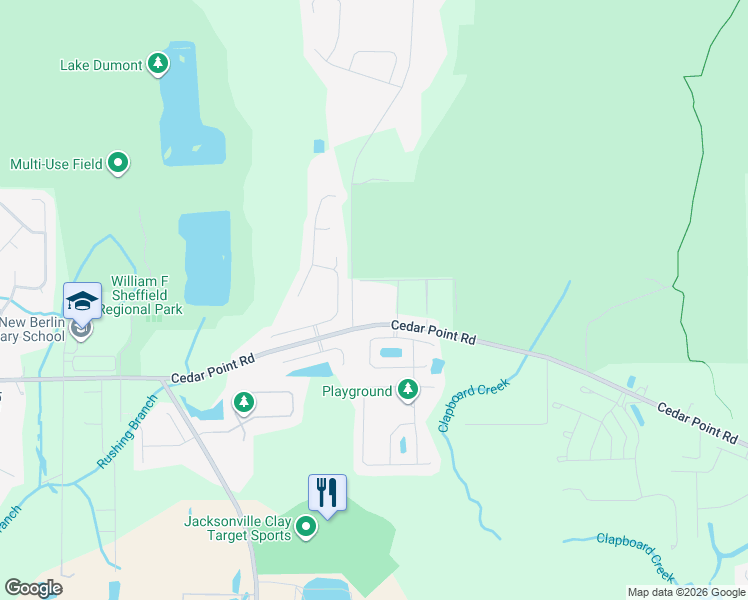 map of restaurants, bars, coffee shops, grocery stores, and more near 4057 Cedar Point Road in Jacksonville