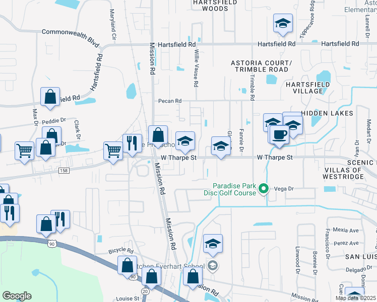 map of restaurants, bars, coffee shops, grocery stores, and more near 2746 West Tharpe Street in Tallahassee
