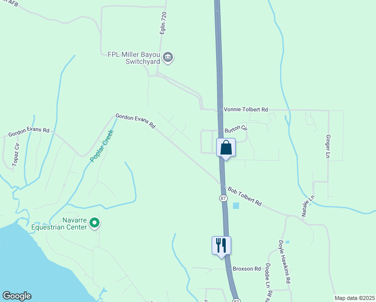 map of restaurants, bars, coffee shops, grocery stores, and more near 7368 Gordon Evans Road in Navarre