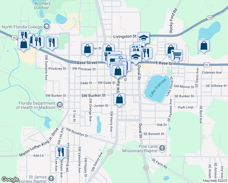 map of restaurants, bars, coffee shops, grocery stores, and more near 307 Southwest Dade Street in Madison