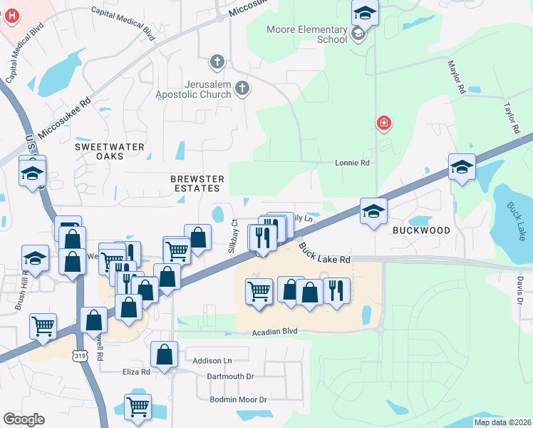 map of restaurants, bars, coffee shops, grocery stores, and more near 3461 Chatelaine Court in Tallahassee
