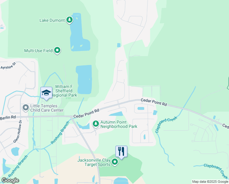 map of restaurants, bars, coffee shops, grocery stores, and more near 12563 Pine Marsh Way in Jacksonville