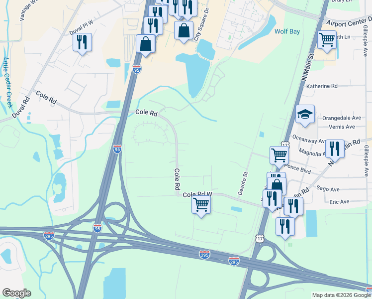 map of restaurants, bars, coffee shops, grocery stores, and more near 865 Cole Road in Jacksonville