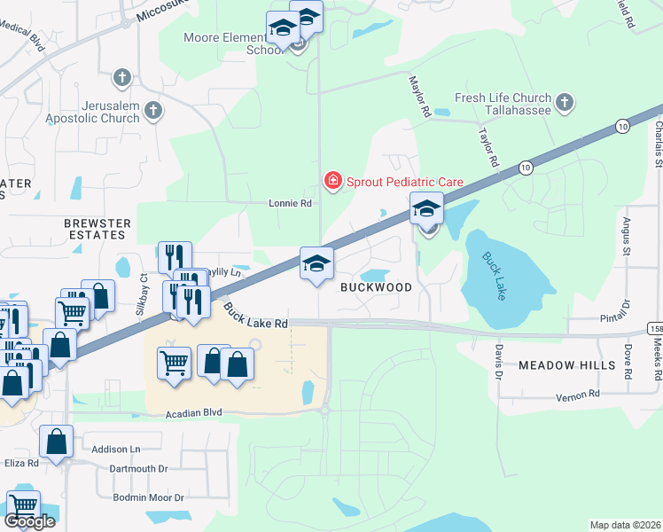 map of restaurants, bars, coffee shops, grocery stores, and more near 4007 Mahan Drive in Tallahassee
