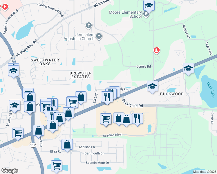 map of restaurants, bars, coffee shops, grocery stores, and more near 3461 Chatelaine Court in Tallahassee