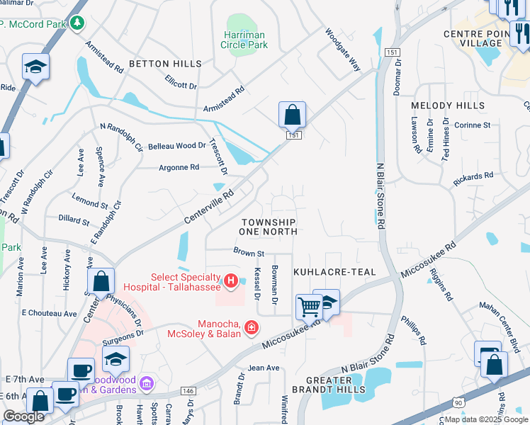 map of restaurants, bars, coffee shops, grocery stores, and more near 1623 Coombs Drive in Tallahassee