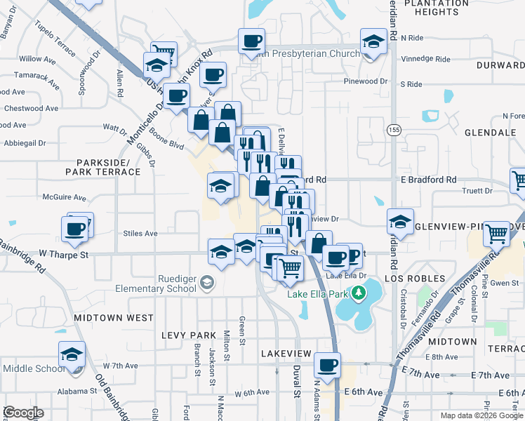 map of restaurants, bars, coffee shops, grocery stores, and more near 1889 North Martin Luther King Junior Boulevard in Tallahassee