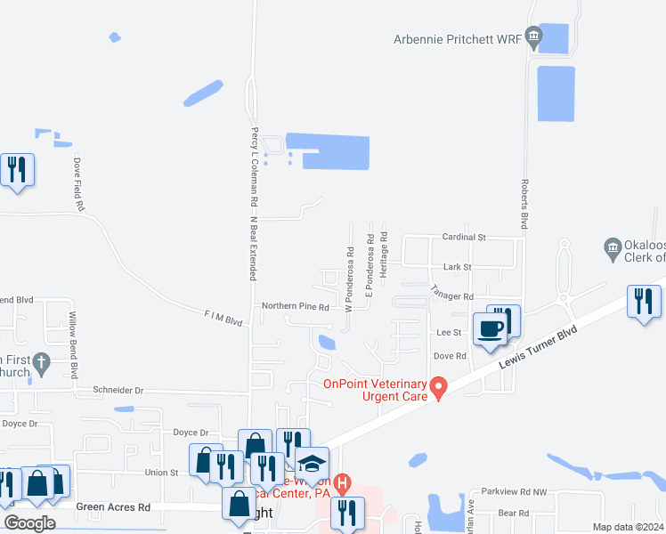 map of restaurants, bars, coffee shops, grocery stores, and more near 1271 Sharif Drive in Fort Walton Beach
