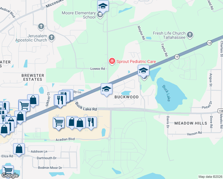 map of restaurants, bars, coffee shops, grocery stores, and more near 4007 Mahan Drive in Tallahassee