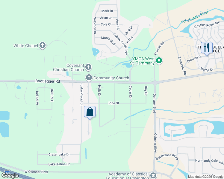 map of restaurants, bars, coffee shops, grocery stores, and more near 71245 South Magnolia Drive in Covington