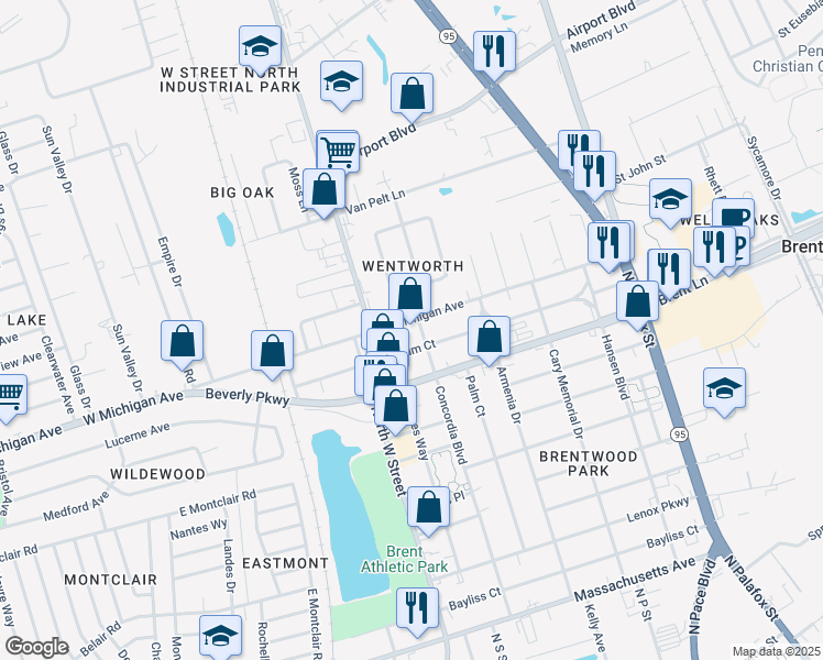 map of restaurants, bars, coffee shops, grocery stores, and more near 403 West Michigan Avenue in Pensacola
