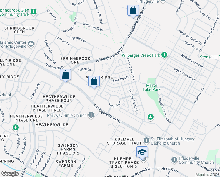 map of restaurants, bars, coffee shops, grocery stores, and more near 117 Yucca House Drive in Pflugerville