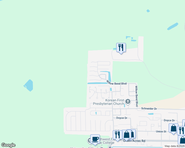 map of restaurants, bars, coffee shops, grocery stores, and more near 2613 Windsor Lane in Fort Walton Beach