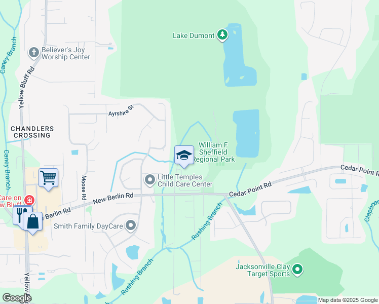 map of restaurants, bars, coffee shops, grocery stores, and more near 3613 New Berlin Road in Jacksonville