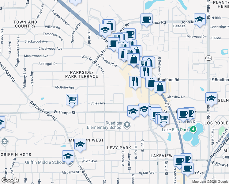map of restaurants, bars, coffee shops, grocery stores, and more near 616 Mary Beth Avenue in Tallahassee