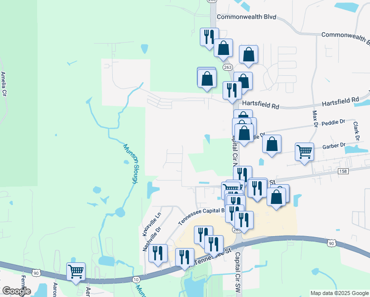 map of restaurants, bars, coffee shops, grocery stores, and more near 1592 Crescent Hills Drive in Tallahassee