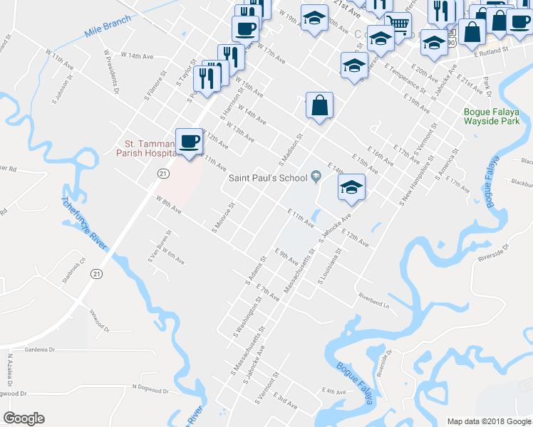 map of restaurants, bars, coffee shops, grocery stores, and more near 1137 South Jefferson Avenue in Covington