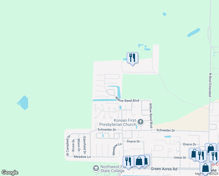 map of restaurants, bars, coffee shops, grocery stores, and more near 1225 Charleston Circle in Fort Walton Beach