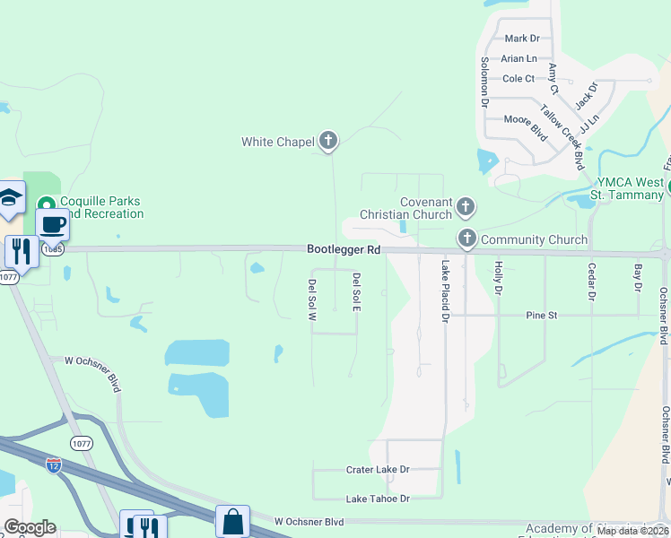 map of restaurants, bars, coffee shops, grocery stores, and more near 102 Del Sol West in Covington