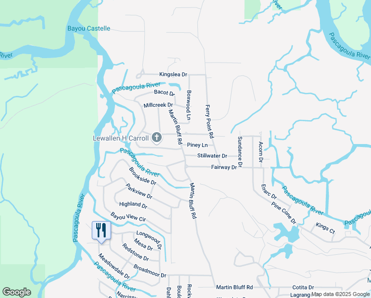 map of restaurants, bars, coffee shops, grocery stores, and more near 8601-8627 Martin Bluff Rd in Gautier