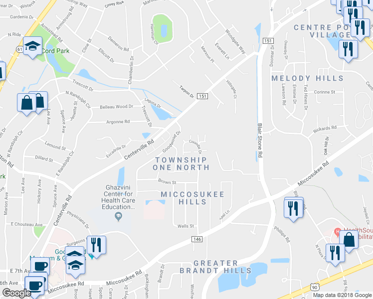 map of restaurants, bars, coffee shops, grocery stores, and more near 1623 Coombs Drive in Tallahassee