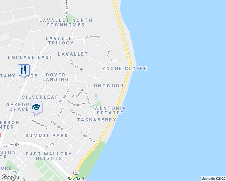 map of restaurants, bars, coffee shops, grocery stores, and more near 3925 Scenic Highway Circle in Pensacola