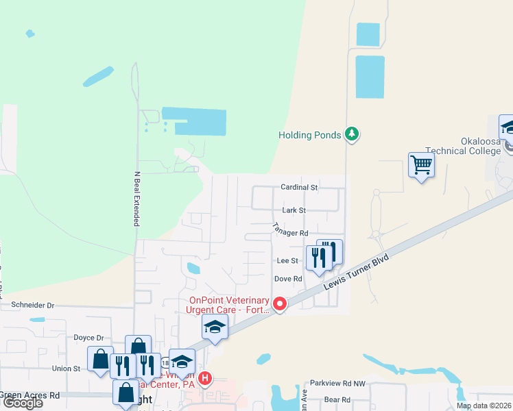 map of restaurants, bars, coffee shops, grocery stores, and more near 1212 Jay Street in Fort Walton Beach