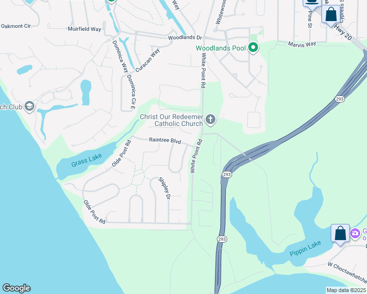 map of restaurants, bars, coffee shops, grocery stores, and more near 102 Raintree Boulevard in Niceville
