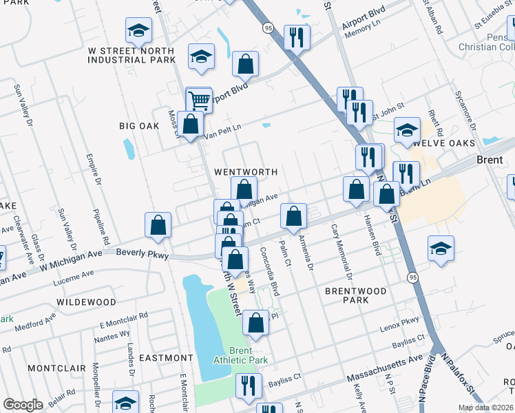 map of restaurants, bars, coffee shops, grocery stores, and more near 331 West Michigan Avenue in Pensacola