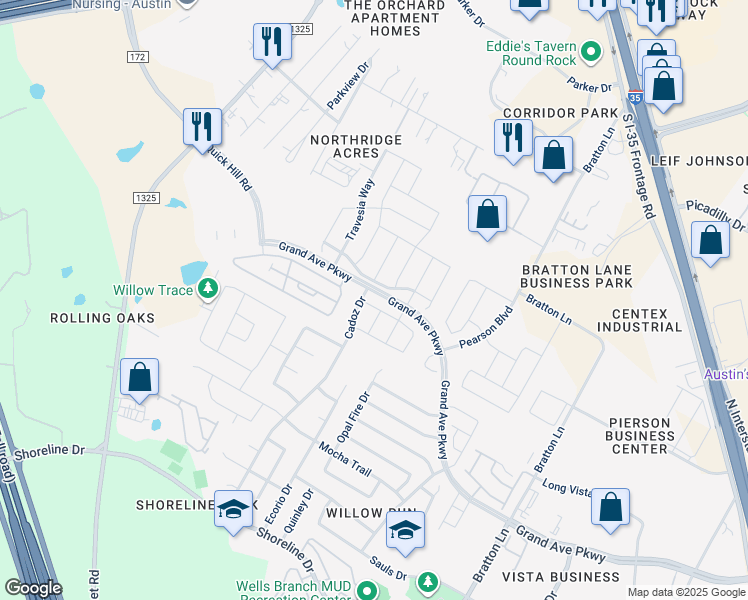 map of restaurants, bars, coffee shops, grocery stores, and more near 3808 Bristol Motor Pass in Austin