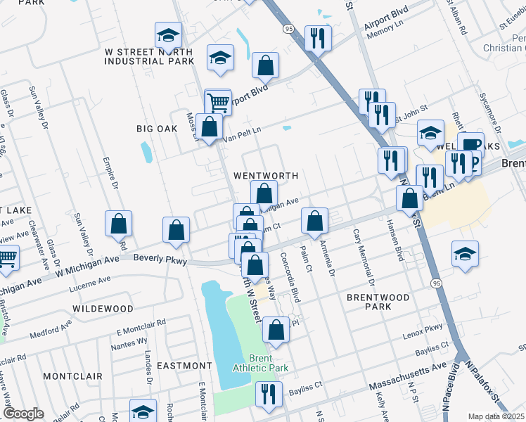 map of restaurants, bars, coffee shops, grocery stores, and more near 403 West Michigan Avenue in Pensacola