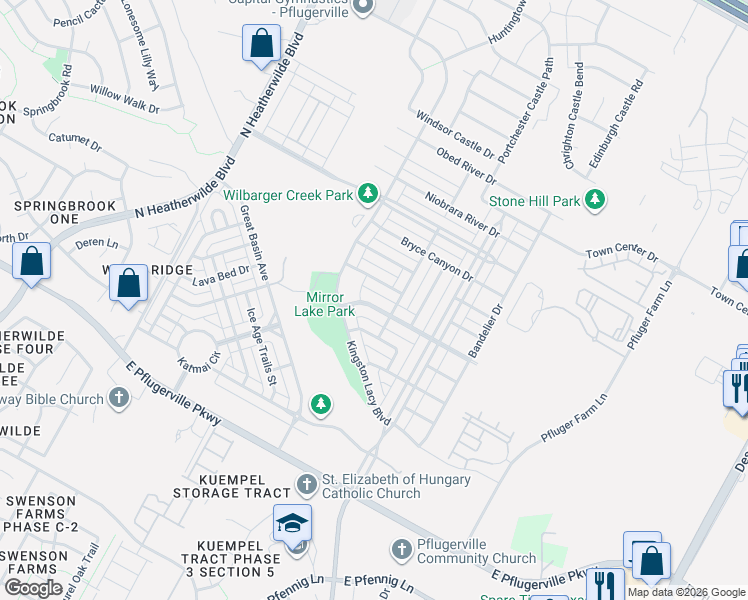 map of restaurants, bars, coffee shops, grocery stores, and more near 800 Walnut Canyon Boulevard in Pflugerville