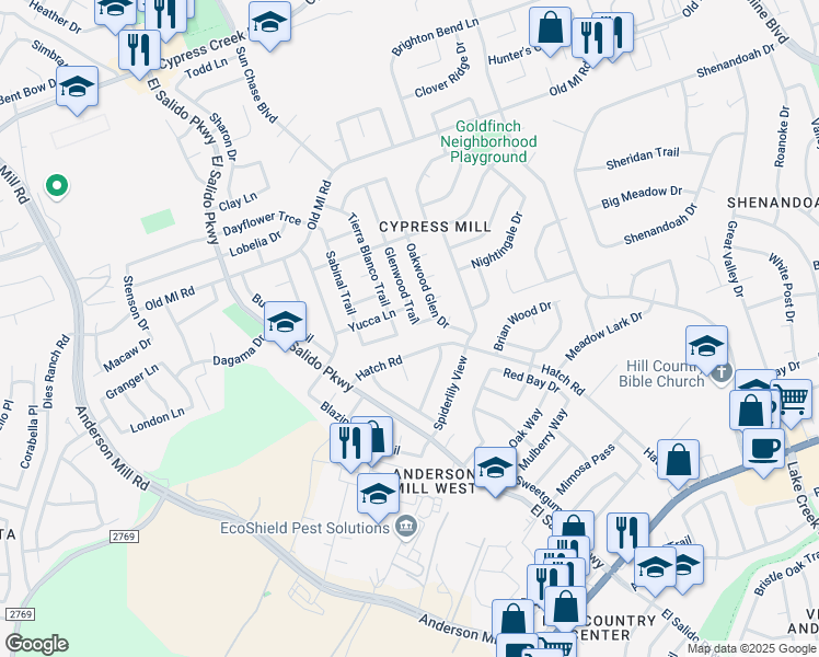map of restaurants, bars, coffee shops, grocery stores, and more near 2902 Tierra Blanco Trail in Cedar Park