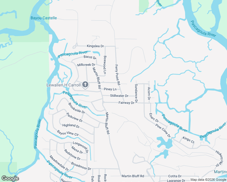 map of restaurants, bars, coffee shops, grocery stores, and more near 1813 Piney Lane in Gautier