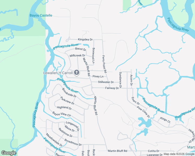 map of restaurants, bars, coffee shops, grocery stores, and more near 1813 Piney Lane in Gautier