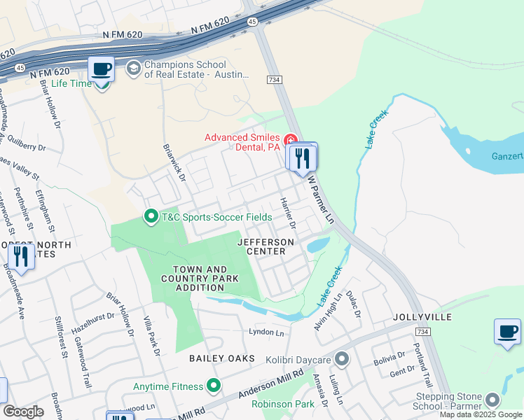 map of restaurants, bars, coffee shops, grocery stores, and more near 12C Blackvireo Drive in Austin