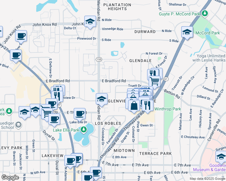 map of restaurants, bars, coffee shops, grocery stores, and more near 1932 Temple Drive in Tallahassee