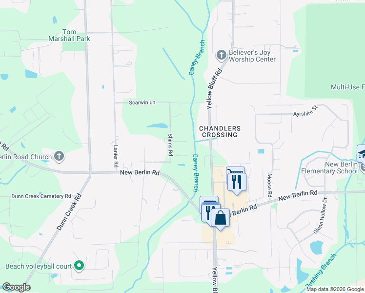 map of restaurants, bars, coffee shops, grocery stores, and more near 12707 Shims Road in Jacksonville