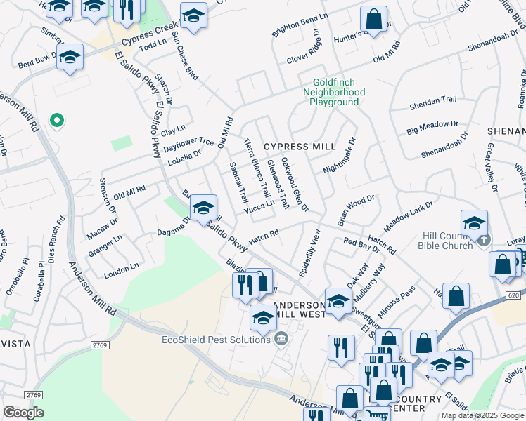 map of restaurants, bars, coffee shops, grocery stores, and more near 2902 Tierra Blanco Trail in Cedar Park