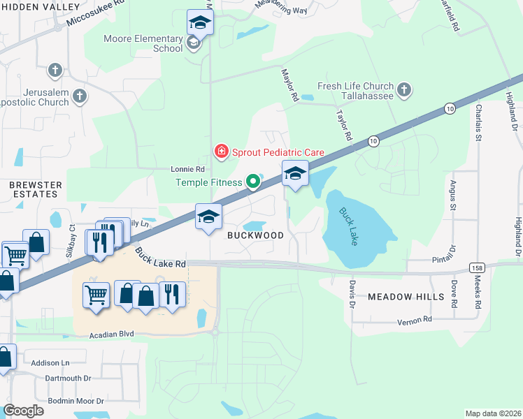 map of restaurants, bars, coffee shops, grocery stores, and more near 4233 Benchmark Trace in Tallahassee