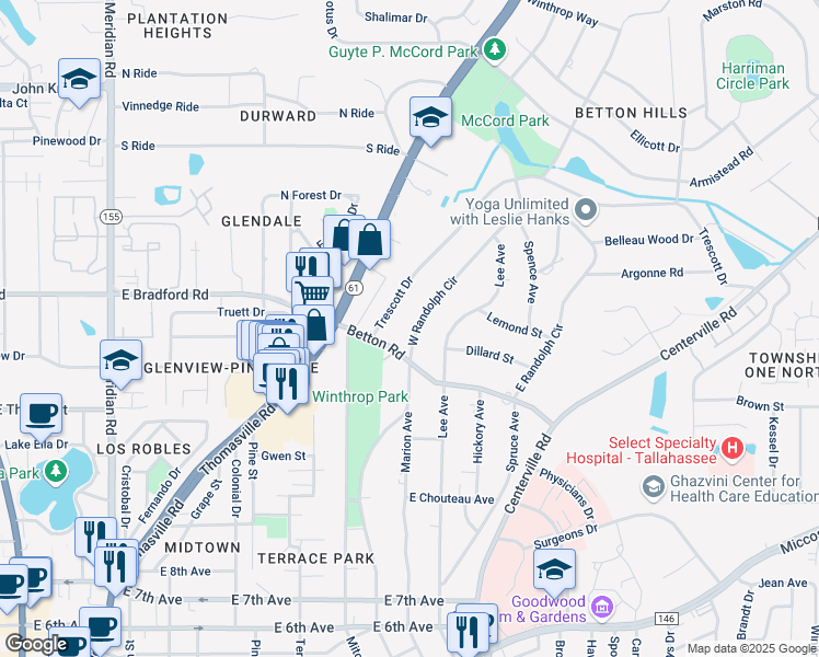 map of restaurants, bars, coffee shops, grocery stores, and more near 2002 West Randolph Circle in Tallahassee