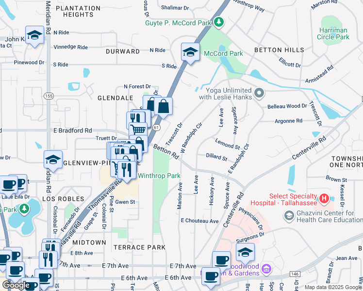 map of restaurants, bars, coffee shops, grocery stores, and more near 2002 West Randolph Circle in Tallahassee