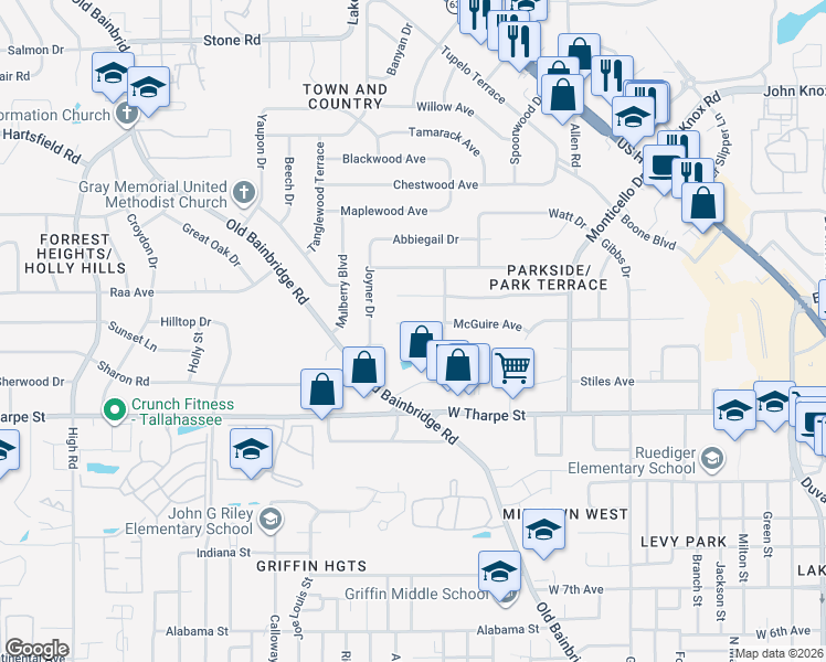 map of restaurants, bars, coffee shops, grocery stores, and more near 905 Mcguire Court in Tallahassee