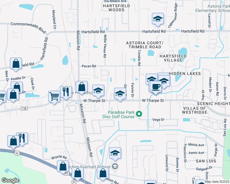 map of restaurants, bars, coffee shops, grocery stores, and more near 2712 West Tharpe Street in Tallahassee