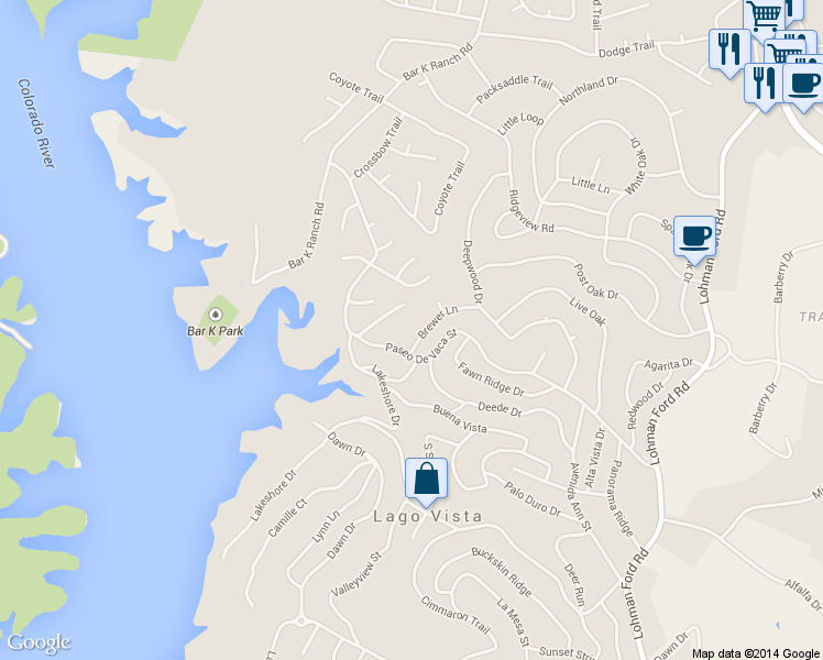 map of restaurants, bars, coffee shops, grocery stores, and more near 21110 Brewer Lane in Leander