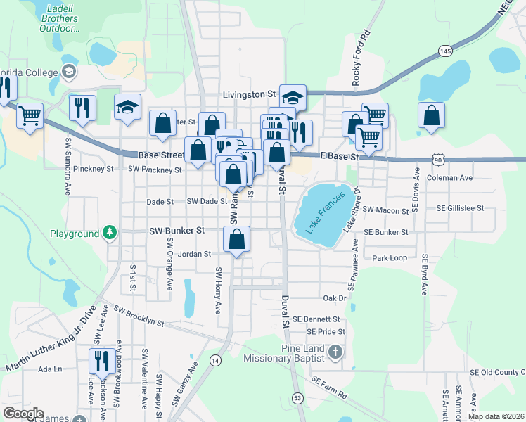 map of restaurants, bars, coffee shops, grocery stores, and more near 127 Southwest Dade Street in Madison