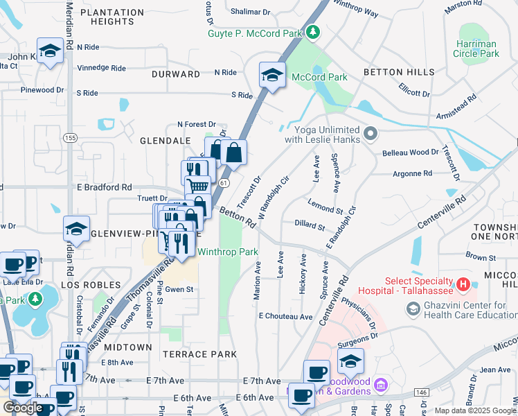 map of restaurants, bars, coffee shops, grocery stores, and more near 2002 West Randolph Circle in Tallahassee