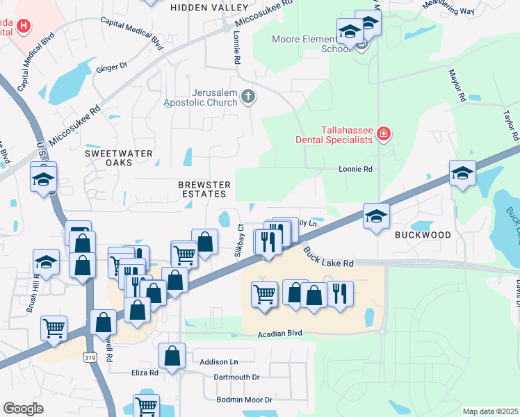 map of restaurants, bars, coffee shops, grocery stores, and more near 3461 Chatelaine Court in Tallahassee