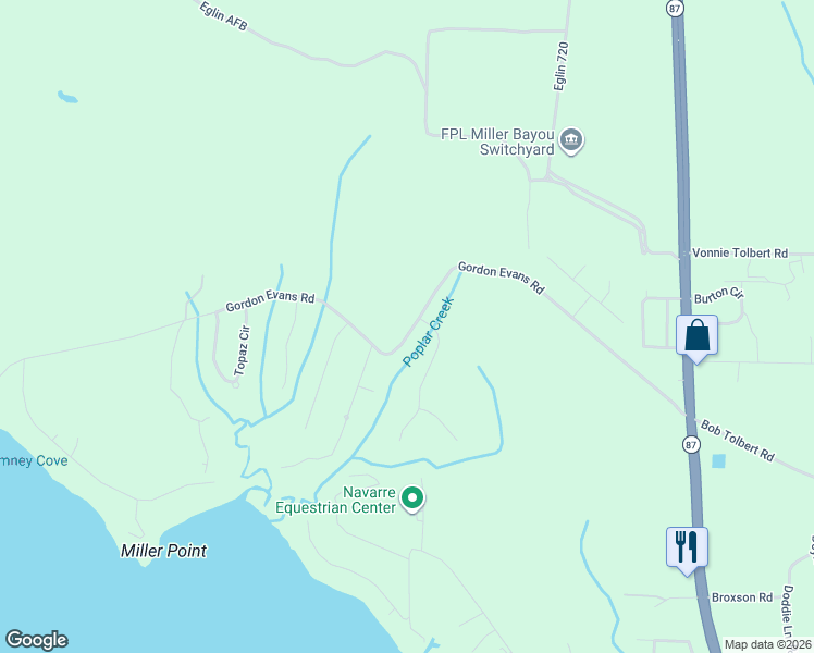 map of restaurants, bars, coffee shops, grocery stores, and more near 6845-6865 Gordon Evans Road in Navarre